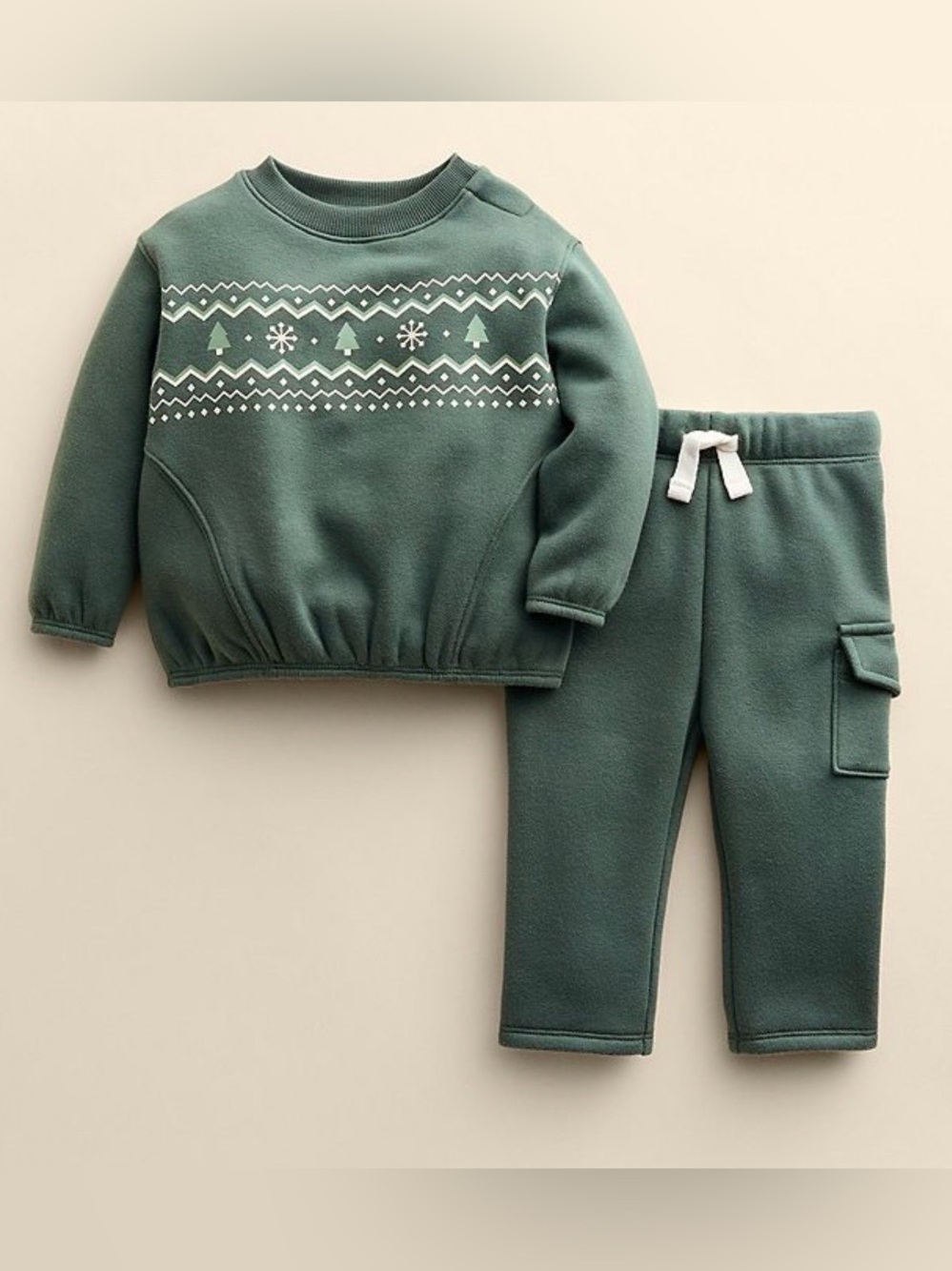Baby Little Co. by Lauren Conrad 2 pc  Seamed Crew & Pants Set in Tree Fairisle
